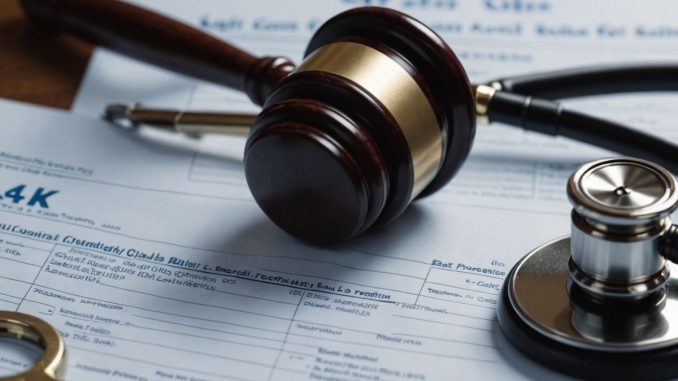 Gavel and stethoscope on medical bills, legal action