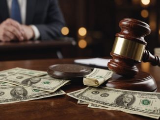 Gavel and money symbolizing legal settlement and compensation