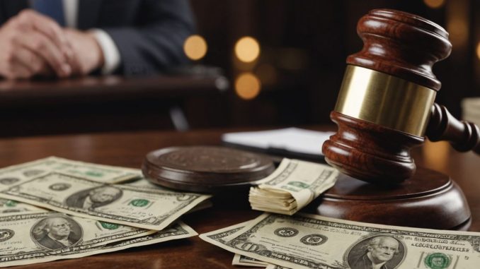 Gavel and money symbolizing legal settlement and compensation