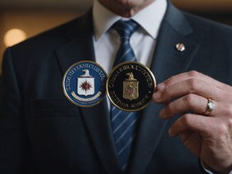 Man in suit with fake CIA badge warning of scam