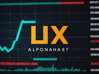 Alphabet logo with declining stock market graph