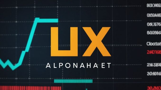 Alphabet logo with declining stock market graph