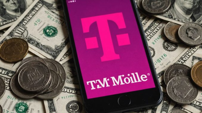 Smartphone with T-Mobile logo and money