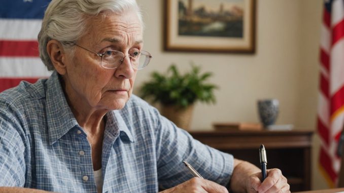 Concerned senior reviewing financial documents.