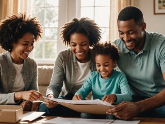 Family opening mail with joy