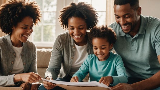 Family opening mail with joy