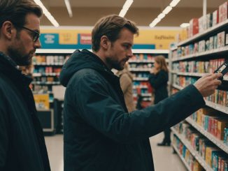 Shoppers examining price tags in store