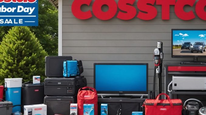 Costco Labor Day sale banner with various products